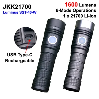 Najnovejši JKK21700 Luminus SST-40 Bela 6500K 1600 Lumnov 6-Tip mode-C Akumulatorska LED Svetilka ( 1X21700 )