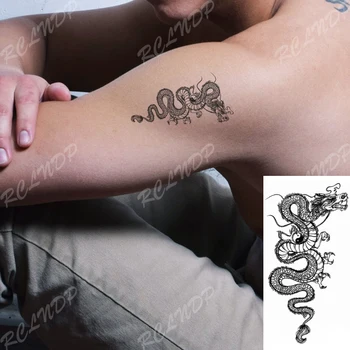 Nepremočljiva Začasni Tattoo Nalepke Black Dragon Živali Roko, Roko, Nogo Flash Tattoo Ponaredek Tatto Body Art za Ženske, Moške