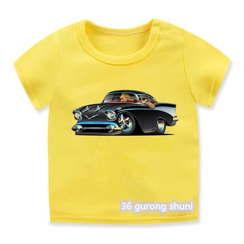 Nov prihod 2021 fantje t shirt smešno avto, risanka tiskanja otroci obleke poletje priložnostne hip hop fantje t-shirt visoke kakovosti rumena vrhovi 3
