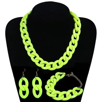 Nov prihod fluorescentne barve akril verige ogrlica boemski stil modni sklop 3 kos nakita za ženske stranka darilo