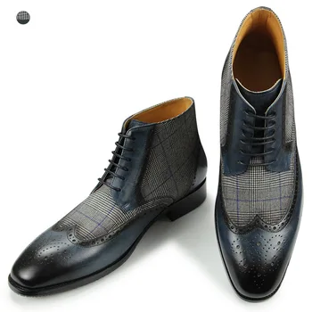 Nova Moda Kariran koncu Usnje tekmo Luksuzni Mens Škornji Britanski Shoelaces Pravega Usnja Meri Storitev Čipke zapatos