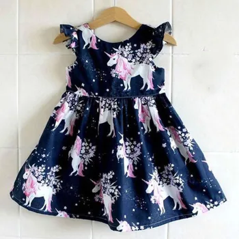 nova moda za Malčke Fant Dekle obleko cvetlični Samorog natisnjeni Priložnostne Obleke enodelni Kostum a-line oblačenja