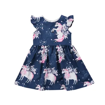 nova moda za Malčke Fant Dekle obleko cvetlični Samorog natisnjeni Priložnostne Obleke enodelni Kostum a-line oblačenja 1