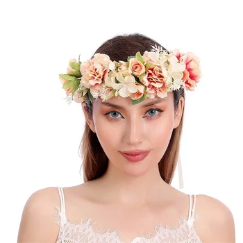 Nove poročne headdress Bohemian Cvet Kron Plaži na Havajih Cvetlični Garland Romantično Umetno Rose Poročna Venci Nov Cvet Glavo 1