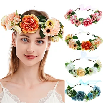 Nove poročne headdress Bohemian Cvet Kron Plaži na Havajih Cvetlični Garland Romantično Umetno Rose Poročna Venci Nov Cvet Glavo 2