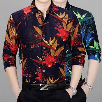 Novo 2018 jeseni moški cvetovi tiskanje obleko majice dolg rokav casual moški cvetlični oblačila brezplačna dostava