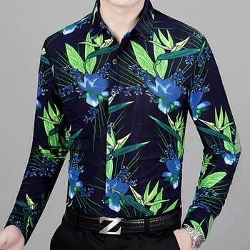 Novo 2018 jeseni moški cvetovi tiskanje obleko majice dolg rokav casual moški cvetlični oblačila brezplačna dostava 1