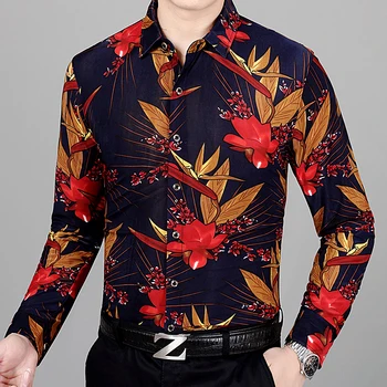 Novo 2018 jeseni moški cvetovi tiskanje obleko majice dolg rokav casual moški cvetlični oblačila brezplačna dostava 2