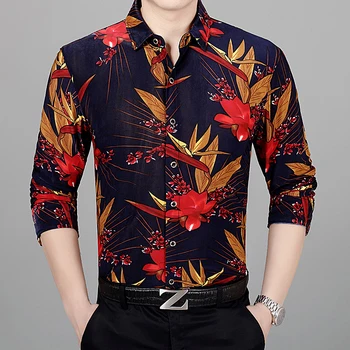 Novo 2018 jeseni moški cvetovi tiskanje obleko majice dolg rokav casual moški cvetlični oblačila brezplačna dostava 4
