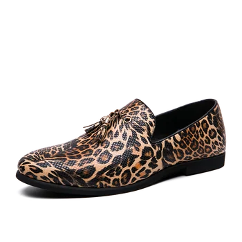 Novo Ročno Leopard Moških Rdeča Dnu Loafers Gospod Luksuznih Modnih Stres Čevlji Stranka bleščica čevlji Moški Priložnostne Čevlji