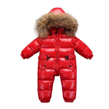 Novorojenček dojenček smučarski kombinezon bodysuits naravnih ovratnik pozimi topla oblačila malčka fantje dekleta puhovka plašč, jakne zimska oblačila