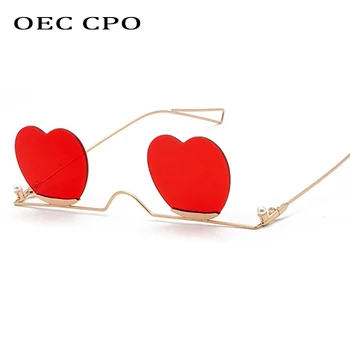 OEC CPO Moda Rimless Srce Oblika sončna Očala Ženske Trend Kovinskih Očal Okvir Ženski Pribor Candy Barve Gradient O218