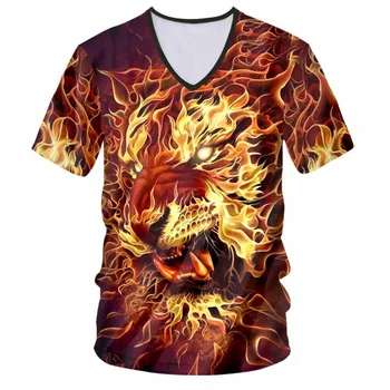 OGKB Nov Prihod Živali Tshirts Kul Tiskanja Plamen Lev 3D T-shirt Za Ženske/moške Hiphop Punk T Shirt Krog Vratu Tee Srajce Unisex 1