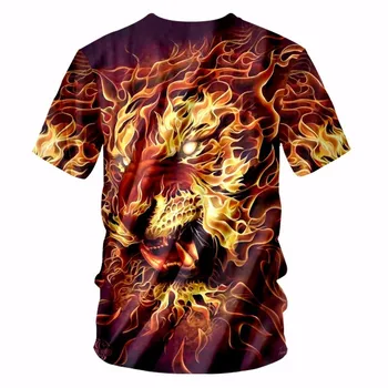 OGKB Nov Prihod Živali Tshirts Kul Tiskanja Plamen Lev 3D T-shirt Za Ženske/moške Hiphop Punk T Shirt Krog Vratu Tee Srajce Unisex 2