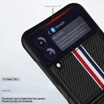 Ohišje za Samsung Galaxy Ž Flip3 Zložljiva Primeru Telefon za Samsung Galaxy Ž Flip3 Telefon Primeru Ogljikovih Vlaken Vzorec Zaščitni Pokrov 2