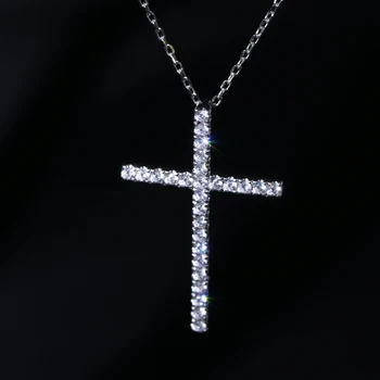 Onelaugh 925 Sterling Srebro, Diamant Križ Ogrlica 18in D Barvo Moissanite Jezus Križ Vere Ogrlico, Obesek za Ženske Darilo 4