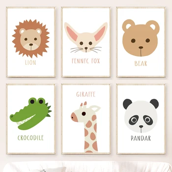 Opica, Krokodil, Lisica, Lev Panda Žirafa Zajec Medveda Wall Art, Plakati, Tiskanje Nordijska Platno Slikarstvo Živali Slike Za Otroke Sobe 0