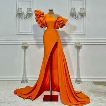 Oranžna Ena Ramenski Obleke Maturantskega 2021 Poletje Puff Kratkimi Seksi Strani Špranjske Večerno Obleko Poceni Saten Cocktail Party Oblek