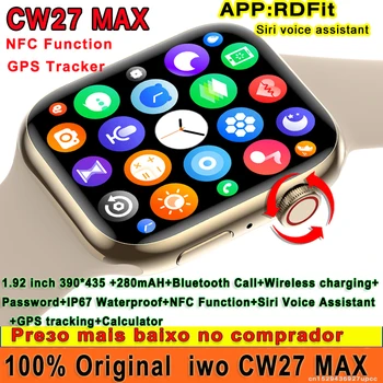 Original iwo CW27 MAX Pametno Gledati GPS 1.92 palčni NFC Bluetooth Klic Geslo IP67 Nepremočljiva Siri Ai Glasovni Pomočnik Smartwatch