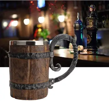 Original Viking Lesen Sod za Pivo Vrč Vedro Oblikovan Drinkware z Ročajem iz Nerjavečega Jekla Dvojno Steno Cocktail Skodelice za Bar