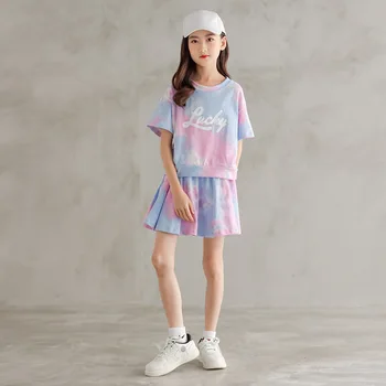 Otroci Dekliška Oblačila za Šport Nastavite 2022 Nove Poletne Velike Dekleta Obleke Tie Dye Otroci Vrhovi z Varno Hlače Dva Kosa Oblačila Bombaž