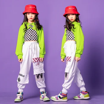 Otroci Karneval Hip Hop Oblačila Hoodie Majica Rastlinske Vrhovi Tank Top Taktično Tovora Hlače za Dekleta Ples Kostum Rave Oblačila