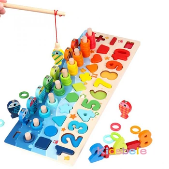 Otroci Montessori Matematiko Igrače Za Toddlers Izobraževalne Lesene Puzzle Ribolov Igrače Štetje Števila Obliko Ujemanje Razvrstilnik Igre Krovu Igrača 1