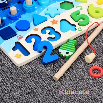 Otroci Montessori Matematiko Igrače Za Toddlers Izobraževalne Lesene Puzzle Ribolov Igrače Štetje Števila Obliko Ujemanje Razvrstilnik Igre Krovu Igrača 5