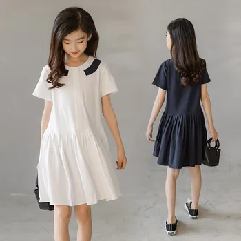 Otroci Obleke za Dekle 2021 Naguban Poletje Obleko Elegantno Preppy Stil Dekleta Obleko Bombaž Otroci Oblačila 4 6 8 10 12 14 Let