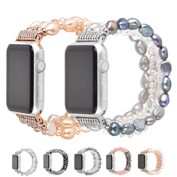 Pearl Zapestnica Sladkovodnih iz Nerjavečega Trak za Apple Watch 44 42 40 38 mm Pas za Apple Gledati Serije 6 5 4 3 Kristalno Pas Ženske