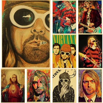 Pevec Kurt Cobain, Plakati, Rock and Roll Glasbe Retro Kraft Papir za Nalepke DIY Letnik Soba, Bar Cafe Dekor Darilo Umetnosti Stenske Poslikave