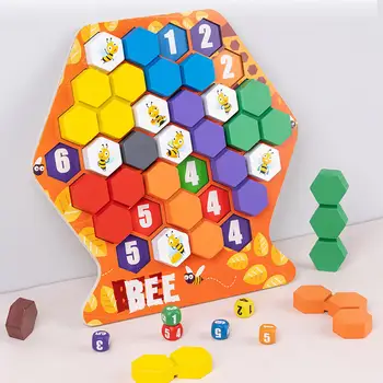 Pisane Lesene Puzzle Število Tekmo Čebel Igra Geometrijske Oblike Izobraževanja Inteligence Igrače Montessori Igrače Za Otroke 2