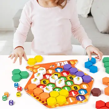 Pisane Lesene Puzzle Število Tekmo Čebel Igra Geometrijske Oblike Izobraževanja Inteligence Igrače Montessori Igrače Za Otroke 4