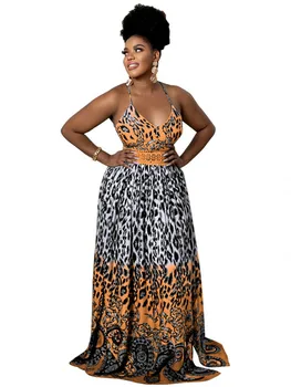 Plašče Afriške Maxi Obleka Ženske Špageti Trak Afriki Oblačila Poletje Novo Leopard Tiskanja Seksi Elegantno Dolgo Afriške Stranke Obleke