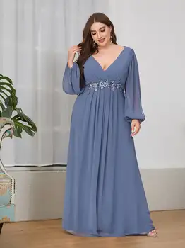 Plus velikost Večerne Obleke Proti-Vrat Dolgimi Rokavi-LINE Tla-Dolžina Obleke 2023 vedno precej Smetane Elegantno Družico obleka Ženske