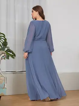Plus velikost Večerne Obleke Proti-Vrat Dolgimi Rokavi-LINE Tla-Dolžina Obleke 2023 vedno precej Smetane Elegantno Družico obleka Ženske 1