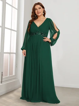 Plus velikost Večerne Obleke Proti-Vrat Dolgimi Rokavi-LINE Tla-Dolžina Obleke 2023 vedno precej Smetane Elegantno Družico obleka Ženske 3