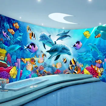 Po meri Samolepilne Kopalnica Zidana Ozadje 3D Tihem Svetu Dolphin Akvarij Temo Prostora Stenske Nalepke PVC Nepremočljiva Ozadja