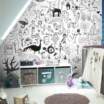 po meri Sodoben Nordijski zidana črno bel grafiti ozadje za otroška soba ozadje spalnica fant osebnost ustvarjalne zidana