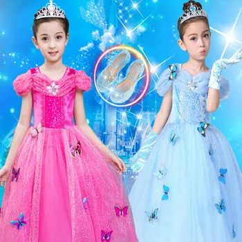 Poletje Elsa Priness Obleko Kristalno Čevlji Krono Anime Nalepke dekle fantasy Božič Halloween kostum za otroke 3-15Y