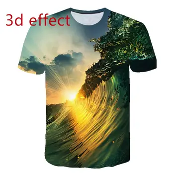 Poletje Modni Trend Ocean Vzorec Valov Človek T-Majice Priložnostne 3D Tiskanja Hip Hop Harajuku Osebnost Krog Vratu Kratek Sleeve zgornji del