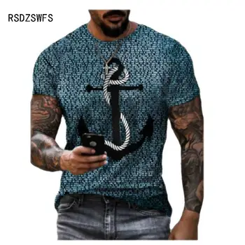 Poletje moška T-Shirt Ulica Osebno Morskih Slog Sidro Tiskanje 3D Oblačila Velik obseg Mens Vrh Ohlapen Pulover, T-Shirt