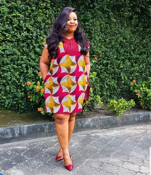 Poletje Proti-vrat Obleka Ženske 2020 Afriška Oblačila 4Colors Plus Velikost Žep Elegantno Dashiki Tiskanja Afriške Obleke za Ženske Robe