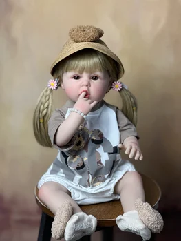 Polni Silikona Telo Realne 55 CM (22-Palčni Prerojeni Baby Dekle Lutka Z Blond Dolgih Las Princesa Malčka Bebe Božično Darilo