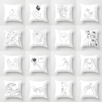 Povzetek minimalistične linije blazine pokrov različnih ženskih predstavljajo skice prevleke spalnica kavč avto dekoracijo kvadratnih prevleke