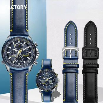 Pravega Usnja Watch Trak za Citizen Blue Angel At8020 Zraka Orel Druge Generacije Jy8078 8035 8085 Modra Watch Band 23 mm