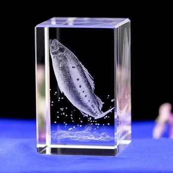 Pregledna Kristalno Steklo 3D Vklesan Losos Ribe Obrti Stekleni Okraski Figurice Akvarij Tour Spominsko Darilo Doma Dekor 0