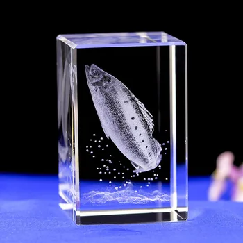 Pregledna Kristalno Steklo 3D Vklesan Losos Ribe Obrti Stekleni Okraski Figurice Akvarij Tour Spominsko Darilo Doma Dekor 1
