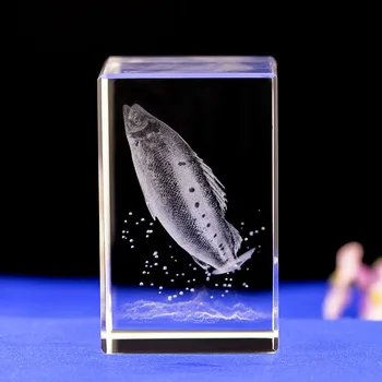 Pregledna Kristalno Steklo 3D Vklesan Losos Ribe Obrti Stekleni Okraski Figurice Akvarij Tour Spominsko Darilo Doma Dekor 2