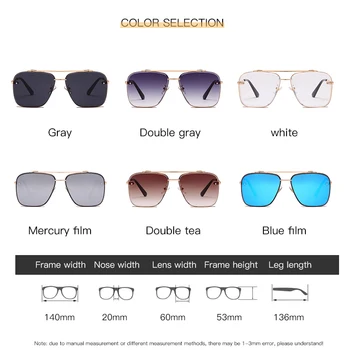 Prevelik Gradient sončna Očala Ženske Klasičnih Kvadratnih Pilotni sončna Očala Moških Ogledalo Očala Famale Prostem UV400 lentes de sol 5